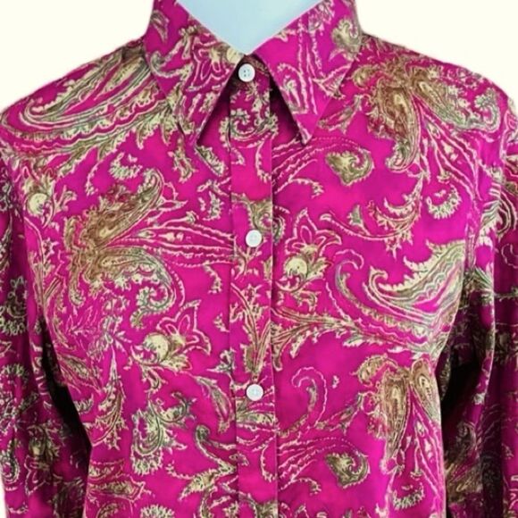 CHAPS No Iron paisley button front shirt size M. - Picture 2 of 7